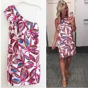 J. CREW One Shoulder Linen Blend Floral Print Dress